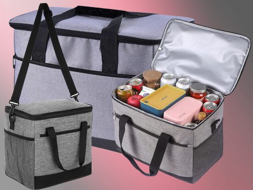 Termikus hűtőtáska, 16 literes, 3 zsebbel,  utazáshoz, strandra, kempingezéshez, szürke, 30x27x20 cm