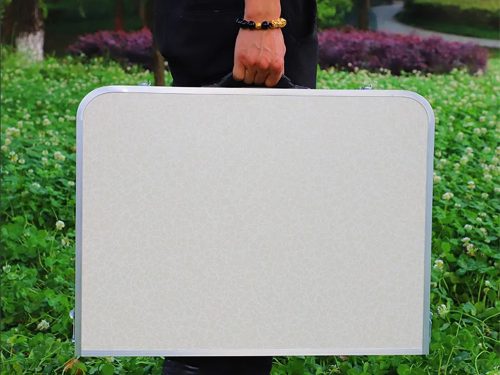 Összecsukható turista asztal szett 4 székkel, állítható magasság, krém szín – 120x60 cm