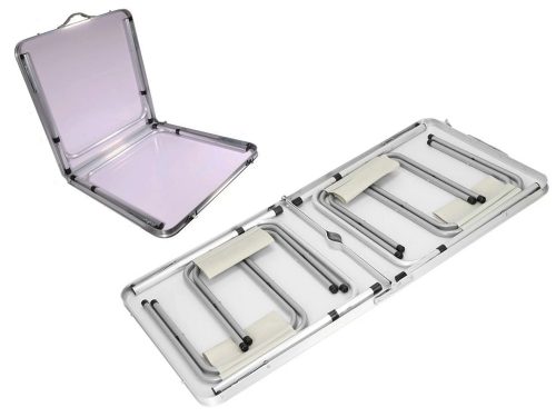 Összecsukható turista asztal szett 4 székkel, állítható magasság, krém szín – 120x60 cm