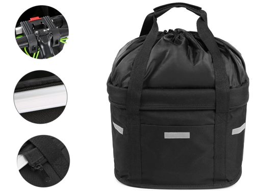 Kerékpár kosár, táska, kisállat hordozó, levehető, fekete, szövet