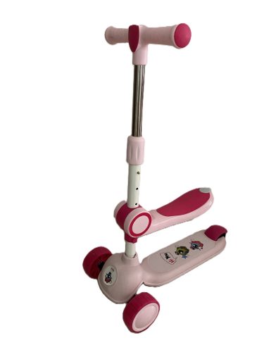 Gyerek háromkerekű roller, rózsaszín, ülőkével