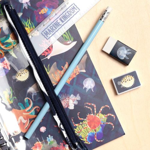 Iskolai Írószer Szett – Tengervilág, 6 db-os készlet, tolltartóval