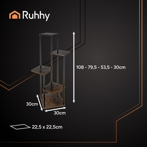 Ruhhy 5 Szintes Loft Álló Virágtartó, Virágállvány – Fém Váz, Fa Hatású Polcokkal