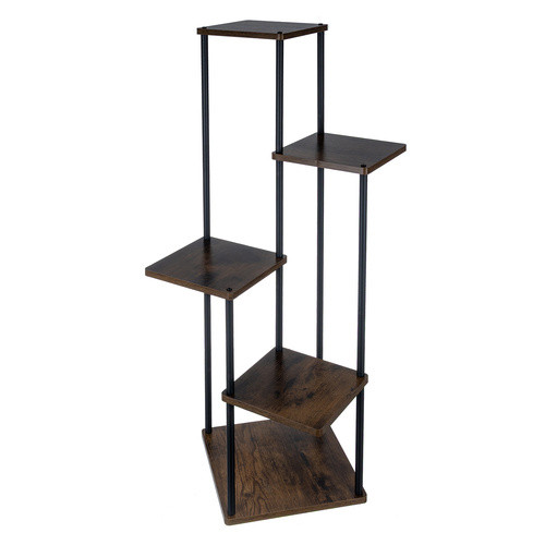 Ruhhy 5 Szintes Loft Álló Virágtartó, Virágállvány – Fém Váz, Fa Hatású Polcokkal