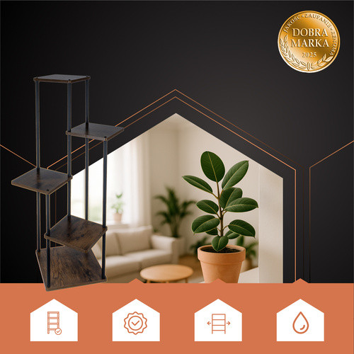 Ruhhy 5 Szintes Loft Álló Virágtartó, Virágállvány – Fém Váz, Fa Hatású Polcokkal