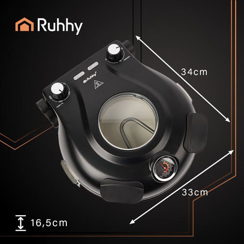 RUHHY elektromos pizzasütő kerámia kővel – 450°C, 5 hőfokozat, 1200W, hőmérő, spatula és vágó készlettel