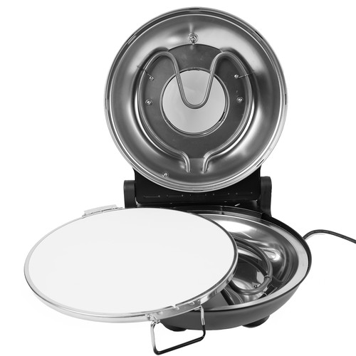 RUHHY elektromos pizzasütő kerámia kővel – 450°C, 5 hőfokozat, 1200W, hőmérő, spatula és vágó készlettel