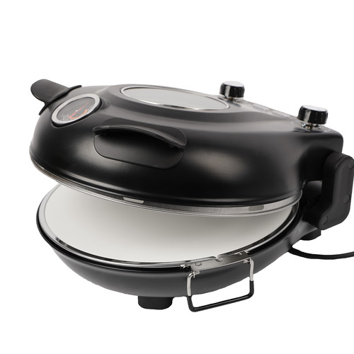 RUHHY elektromos pizzasütő kerámia kővel – 450°C, 5 hőfokozat, 1200W, hőmérő, spatula és vágó készlettel