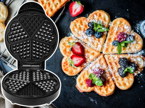 Gofrisütő, szív alakú, tapadásmentes, 1000W, 