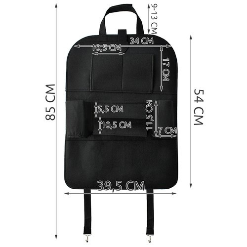 Xtrobb autósülés rendező, autóhuzat, 7 zsebbel, fekete