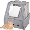 Hordtáska hátizsák kutyáknak, macskáknak és nyulaknak – szellőző ablakos, szürke (37 × 32 × 28 cm)
