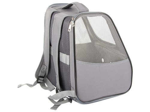 Hordtáska hátizsák kutyáknak, macskáknak és nyulaknak – szellőző ablakos, szürke (37 × 32 × 28 cm)