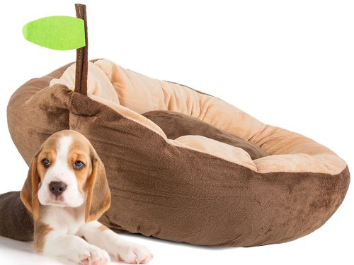 Plüss kutya- és macskaágy – levél alakú, puha párnázott fekhely (52 × 45 × 15 cm)