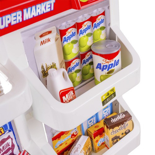 Gyermek játék szupermarket bevásárlókocsival, kiegészítőkkel, hang- és fény effektusok