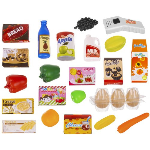 Gyermek játék szupermarket bevásárlókocsival, kiegészítőkkel, hang- és fény effektusok