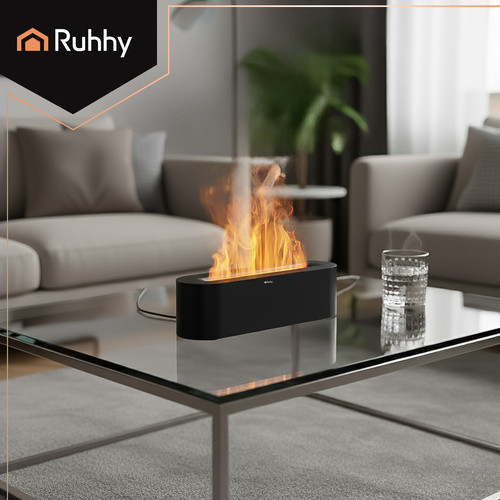 Ruhhy aroma diffúzor, párásító, tűzhatású lánggal, Led-es világítással, 250 ml, fekete 