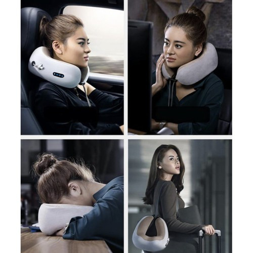 Soulima nyakmasszírozó párna, fűthető, utazó párna, memóriahabos, szürke/bézs