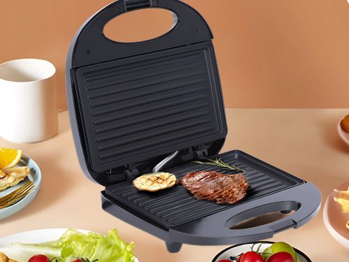 Grill típusú szendvicssütő – Panini, pirítós és tortilla sütő, tapadásmentes bevonattal, 750 W