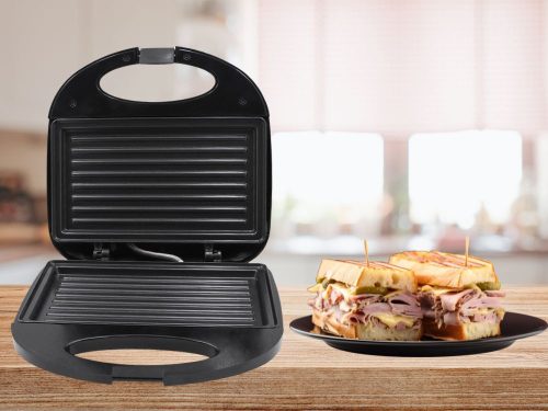 Grill típusú szendvicssütő – Panini, pirítós és tortilla sütő, tapadásmentes bevonattal, 750 W