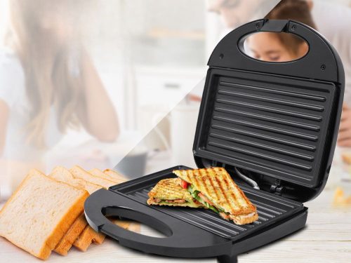 Grill típusú szendvicssütő – Panini, pirítós és tortilla sütő, tapadásmentes bevonattal, 750 W