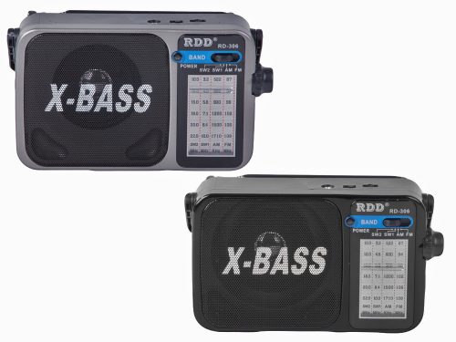 Konyharádió / hordozható építési rádió – RDD RD-306 X-BASS, FM/AM/SW, újratölthető, zseblámpával