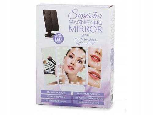 22 LED-es szépségtükör – 2× és 3× nagyítással, érintőkapcsolóval