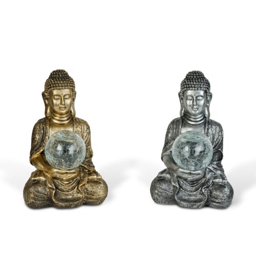 Szolár Buddha - 1 melegfehér LED - műgyanta - 17 x 15 x 26 cm - 2 féle