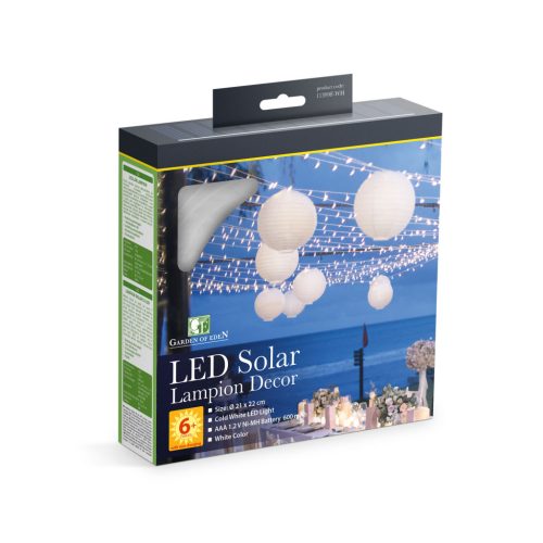 Szolár lampion - fehér - hidegfehér LED - 21 cm