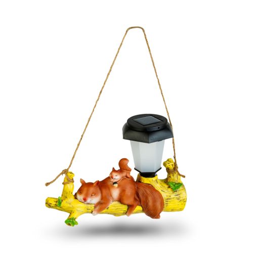 LED-es szolár állatfigura - mókus - akasztható - melegfehér LED - 25 x 6 x 19 cm