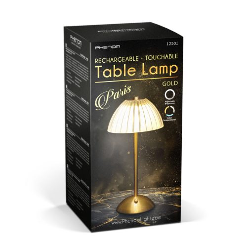 Asztali lámpa - arany színű - állítható színhőm, fényerő - akkumulátoros - USB