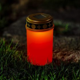   Leszúrható szolár mécses - pislákoló melegfehér LED - 7,3 x 20,5 cm - piros / fehér