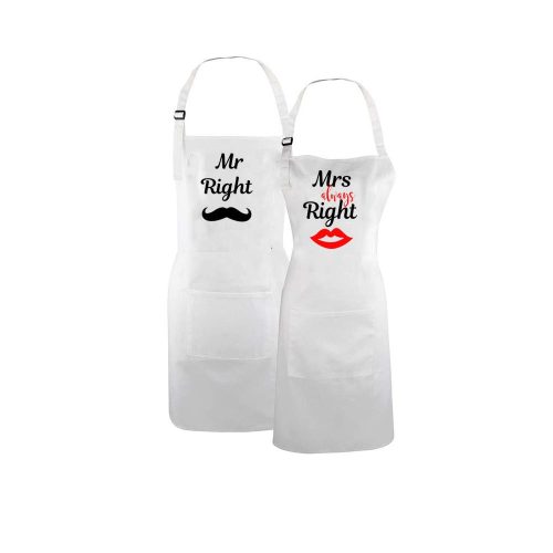 Konyhai kötény - "Mr. Right" felirattal - 80 x 70 cm - 200 gsm
