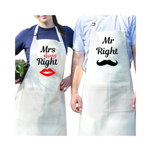 Konyhai kötény - "Mr. Right" felirattal - 80 x 70 cm - 200 gsm