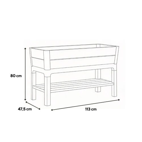 Deco elevated műanyag kerti virágláda alsó polccal 110l