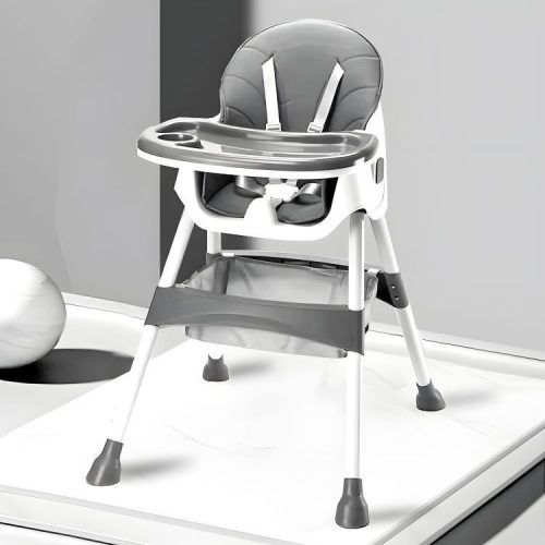 Gyerek etetőszék tálcával és kosárral 5 pontos biztonsági övvel szürke